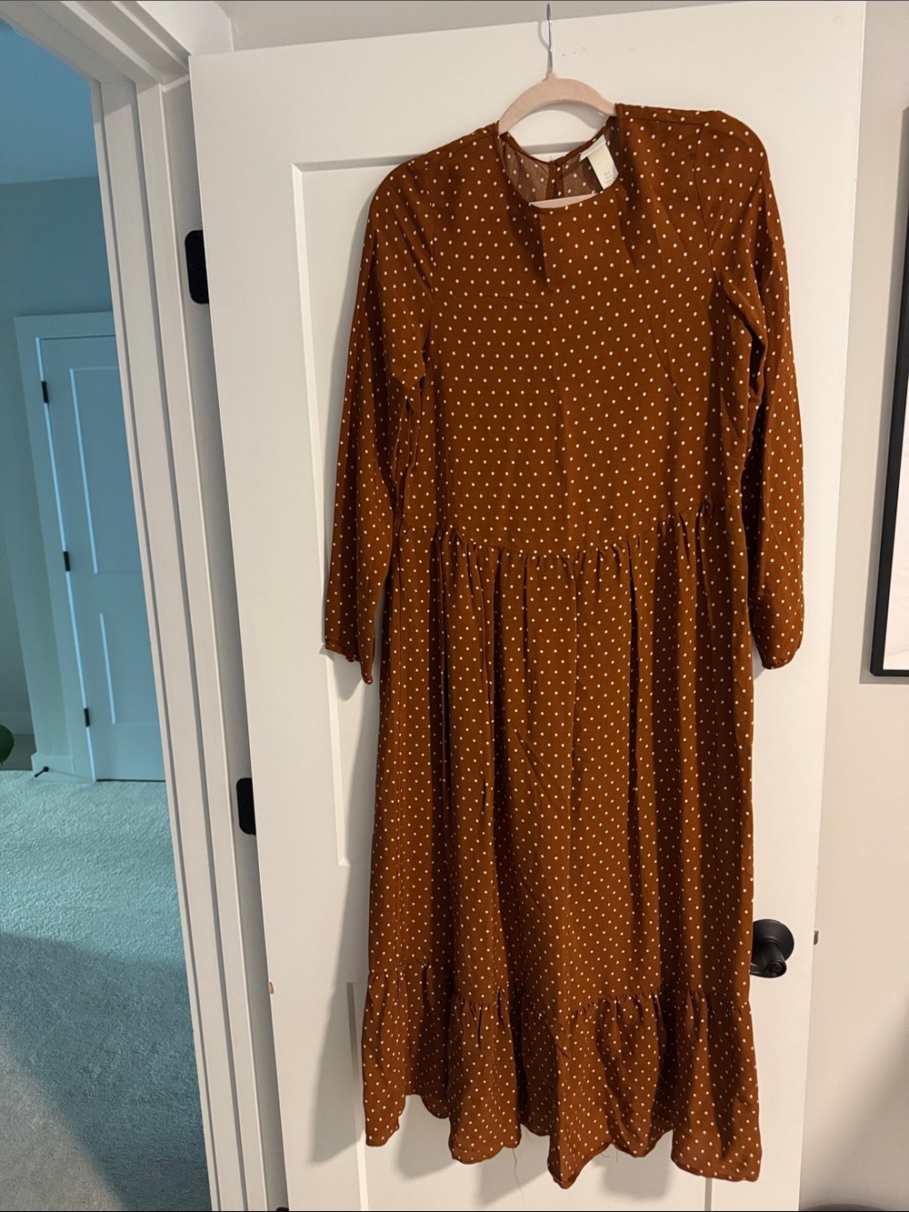 H&M Toffee Brown Polka Dot Midi Smock Dress